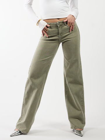 Levi | Low Waist Wide Leg Jeans | Green | Stretch | Tall