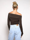 Lieke off shoulder top | Tall | Donkerbruin