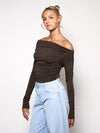 Lieke off shoulder top | Tall | Donkerbruin