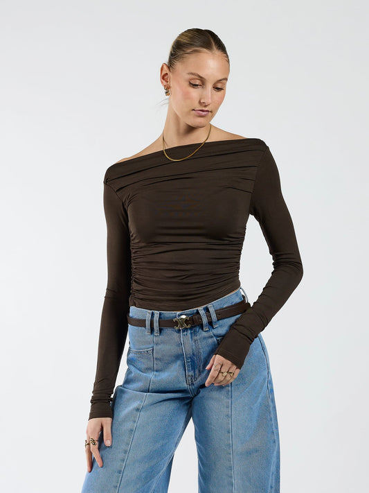 Lieke off shoulder top | Tall | Donkerbruin