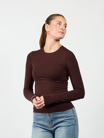 Liza long sleeve top | Donkerbruin | Tall