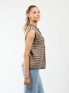 Lola Knitted Spencer met Knoopjes | Bruin wit gestreept | Tall