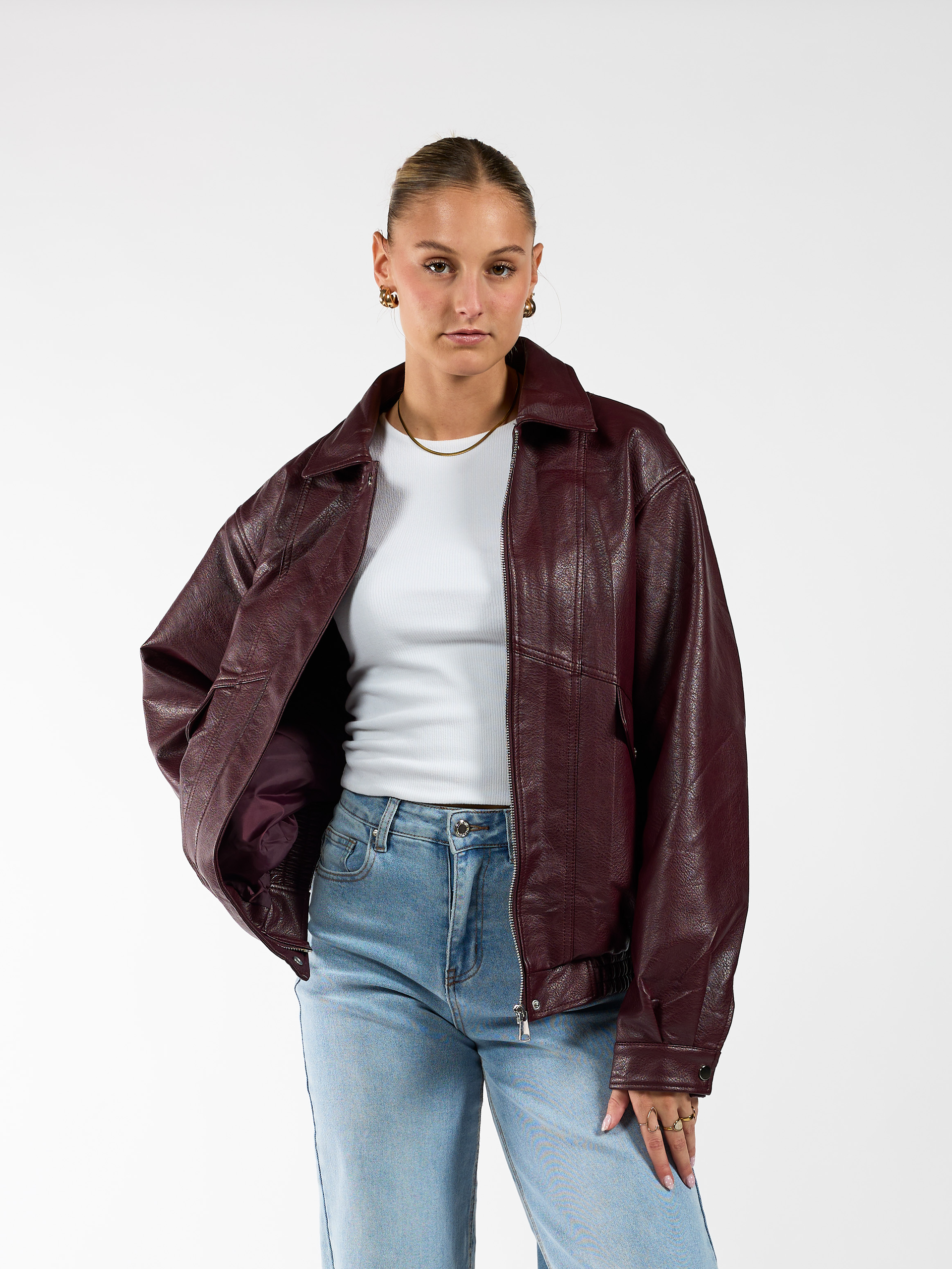Loua leather jacket | Bordeaux | Tall | Met extra lange mouwen
