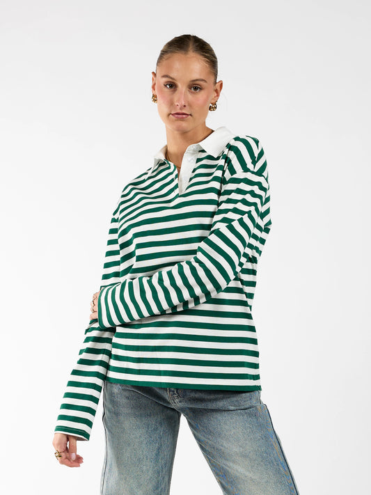 Lucy polo wit groen gestreept TALL