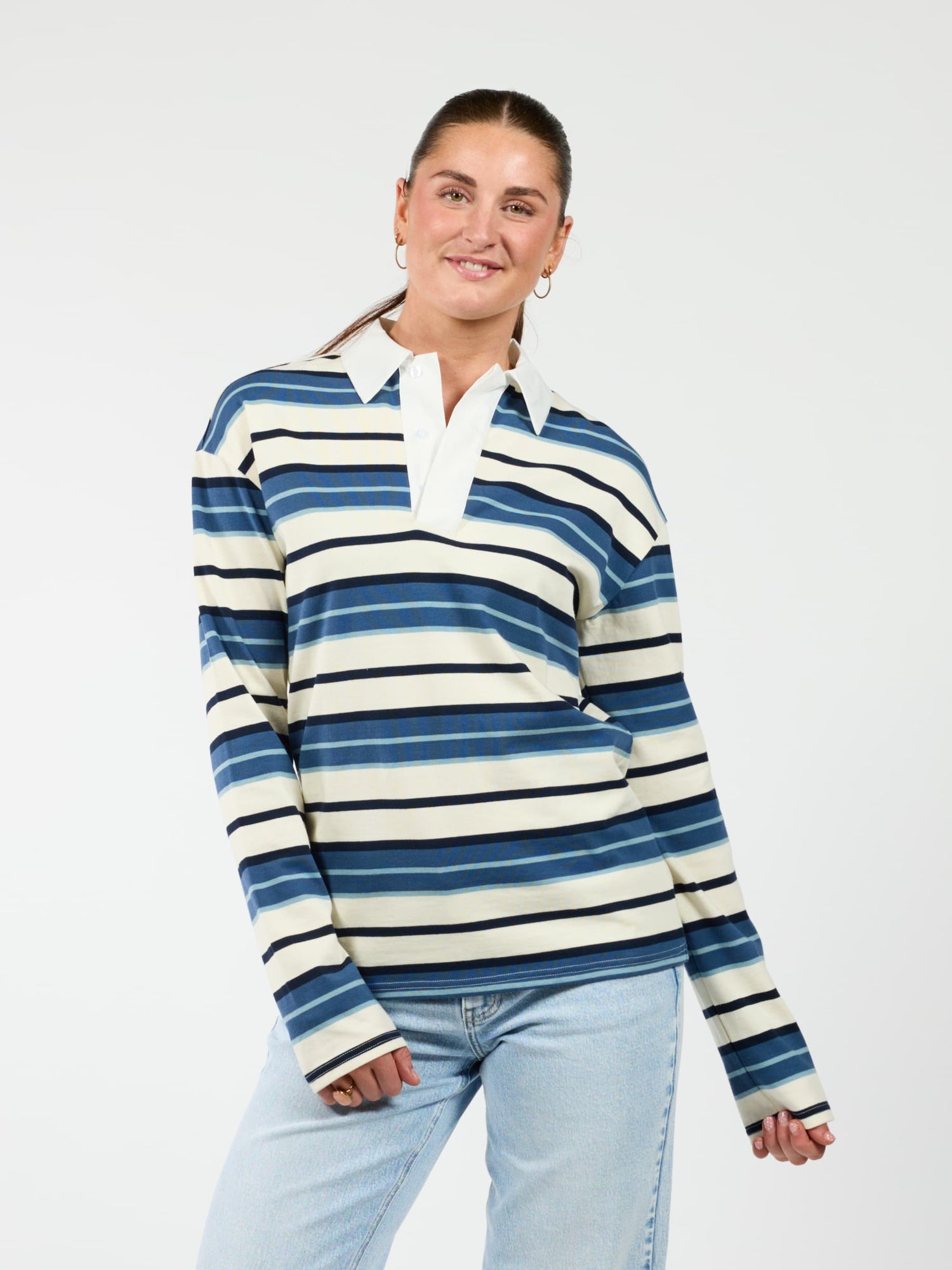 Maya Polo | Gestreept wit blauw | Tall
