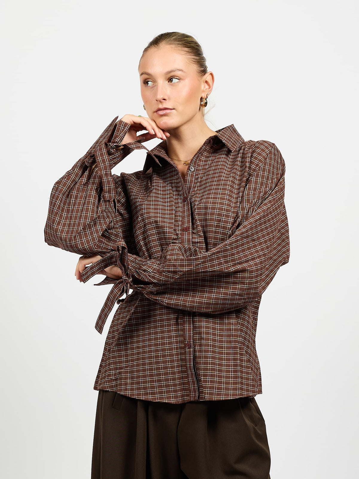 Millie blouse | Bruin geruit | Tall