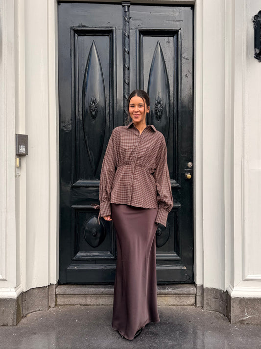 Millie blouse | Bruin geruit | Tall