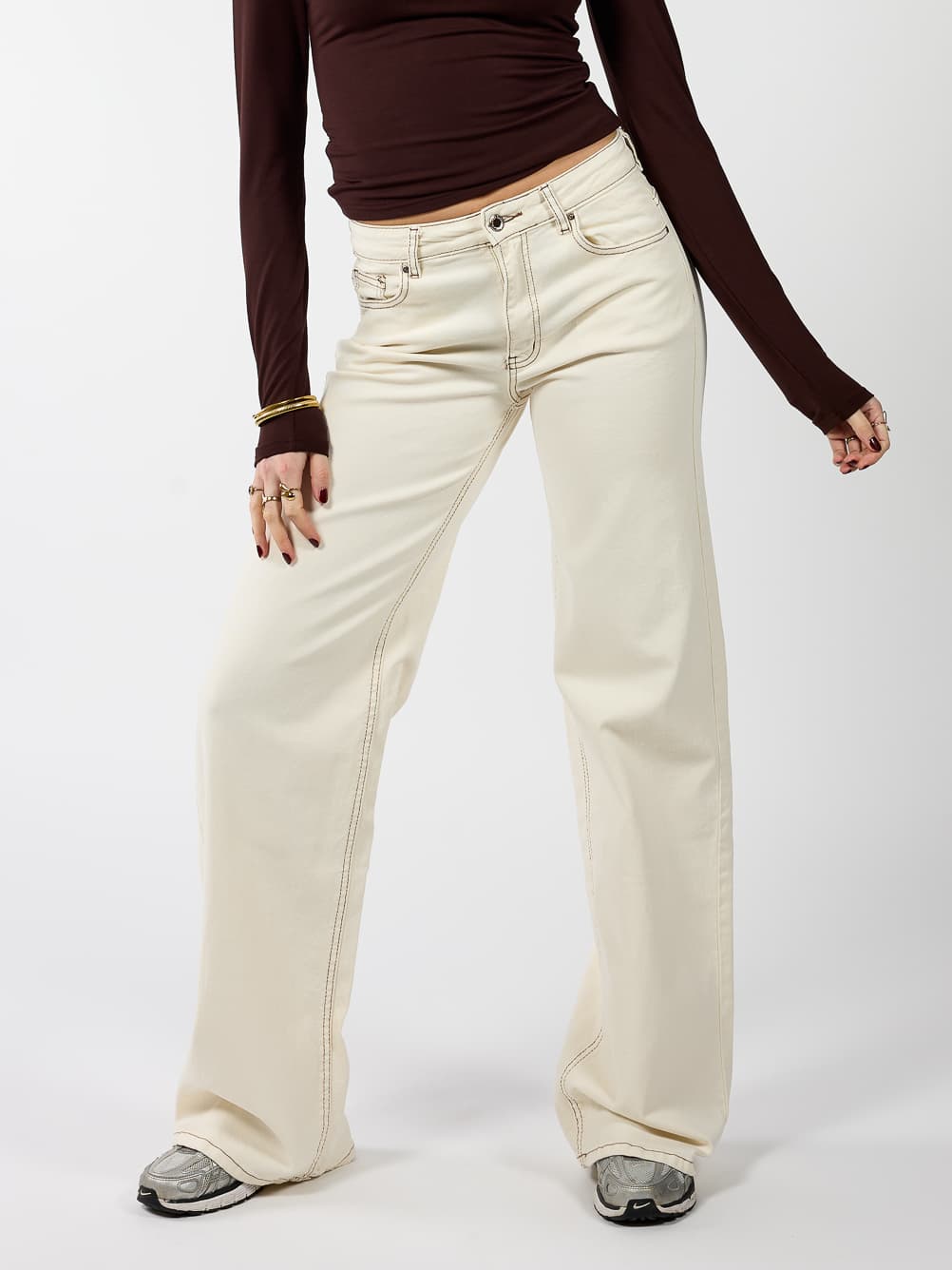 Mira | Super Wide Leg Jeans | Cream | Stretch | Tall