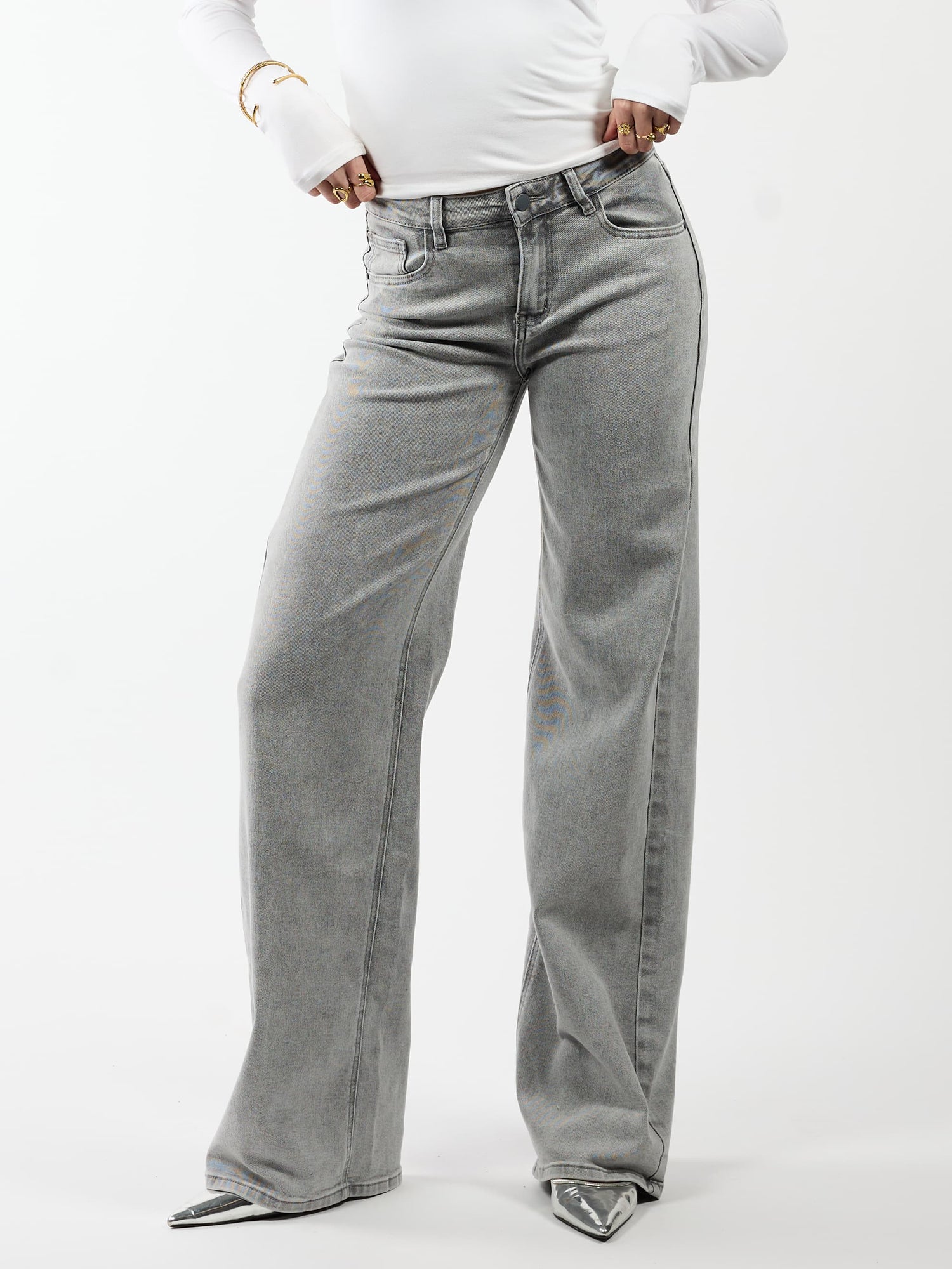 Mira | Low Waist Super Wide Leg Jeans | Gray | Stretch | Tall