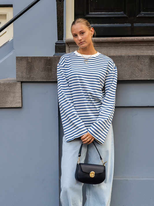 Nine Tee | Wijd uitlopende mouw | Gestreept wit blauw | Tall