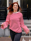 Nine Tee | Wijd uitlopende mouw | Gestreept wit rood | Tall