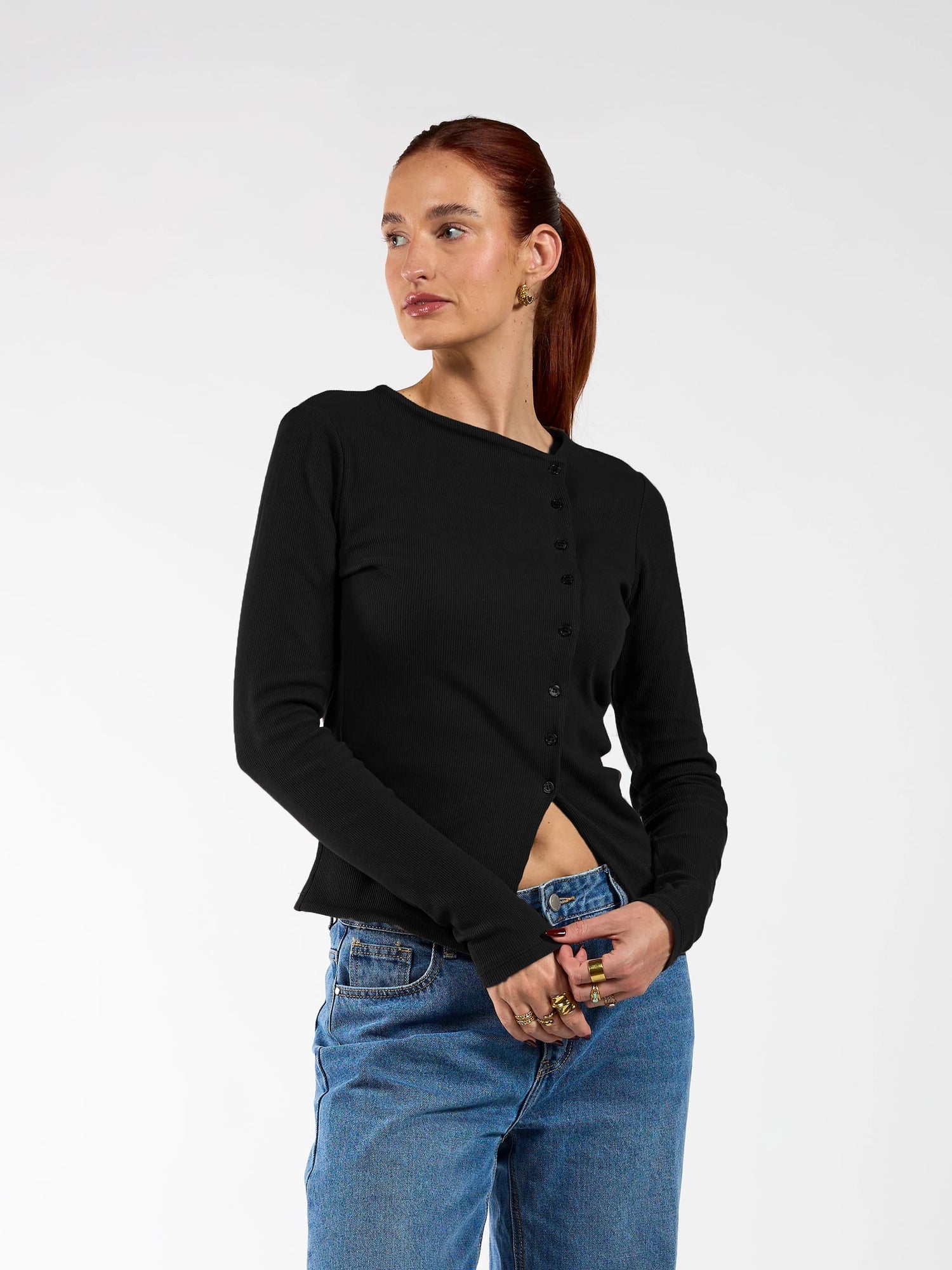 Nala top met knopen | Tall | Zwart