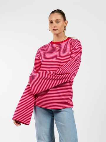 Nine Tee | Flared Sleeve | Striped Pink Red | Tall