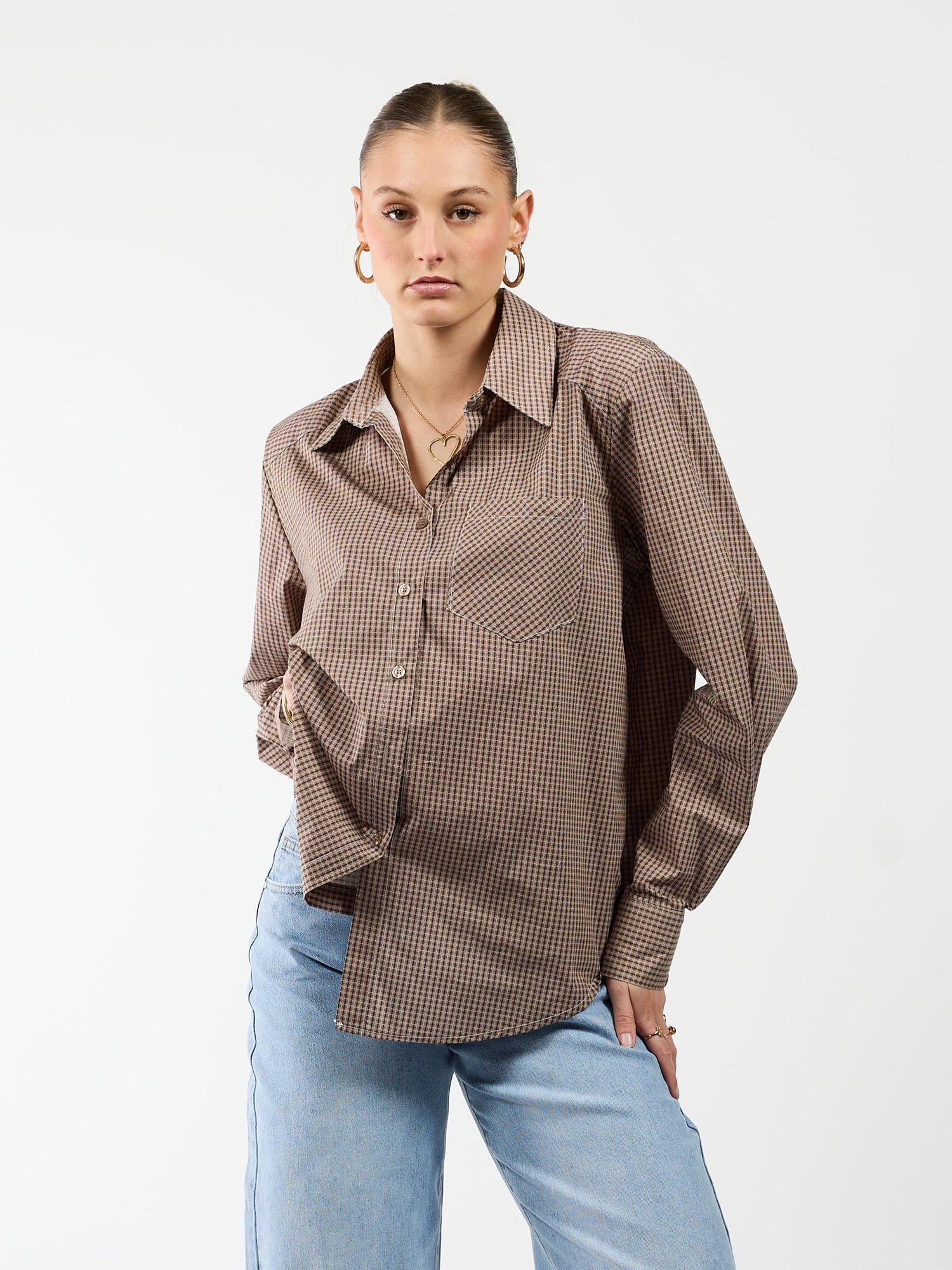 Noah blouse | Bruin geruit | Tall