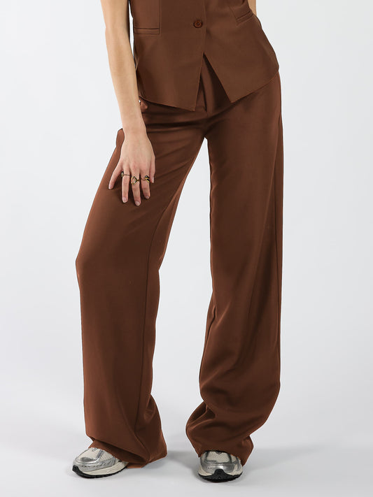 Nova | Wide leg pantalon met knoop | Bruin | Tall
