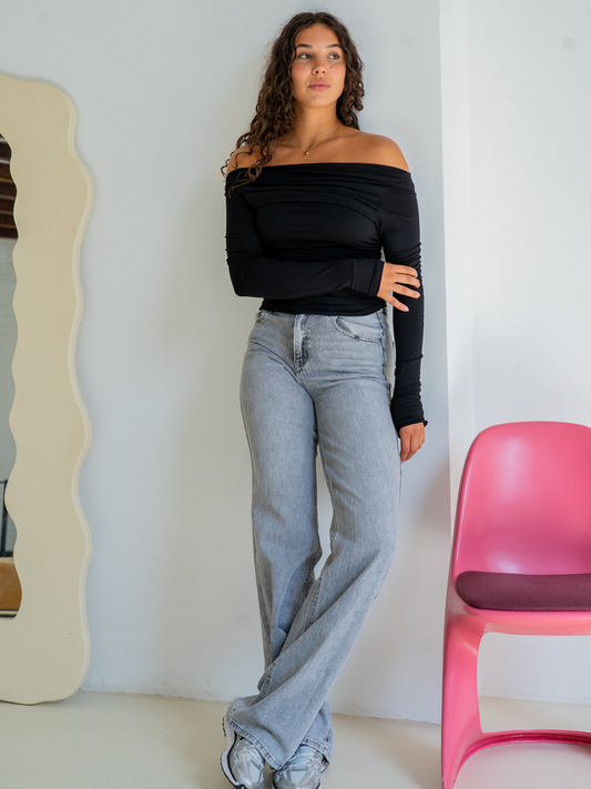 Sassy | Super Wide Leg Jeans | Stretch | Washed Grey | Tall