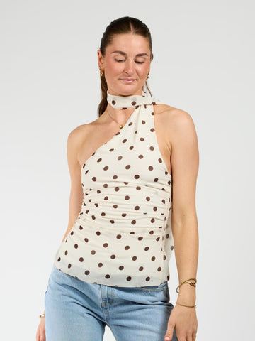 Poppy Polkadot top | Cream bruin | Tall