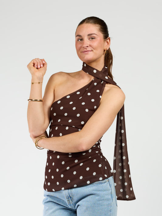 Poppy Polkadot top | Bruin wit | Tall