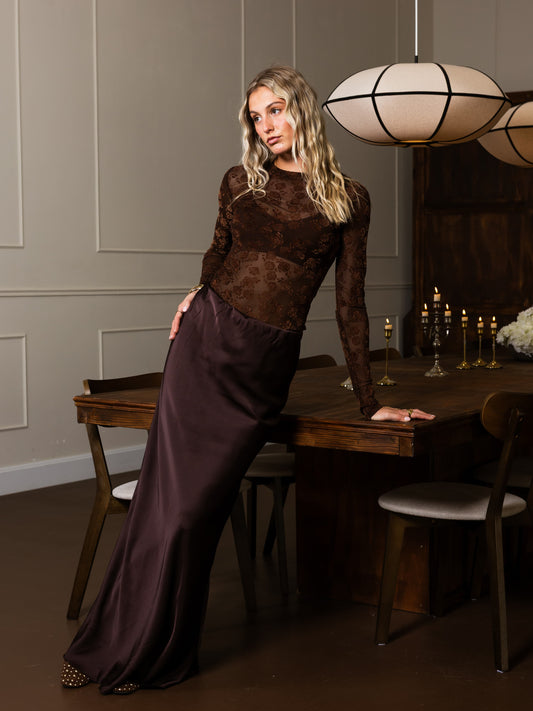 Sammy Satin Skirt | Bruin | Tall