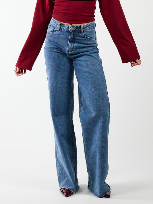 Sassy | Super Wide Leg Jeans | Destroyed | Stretch | Donkerblauw | Tall