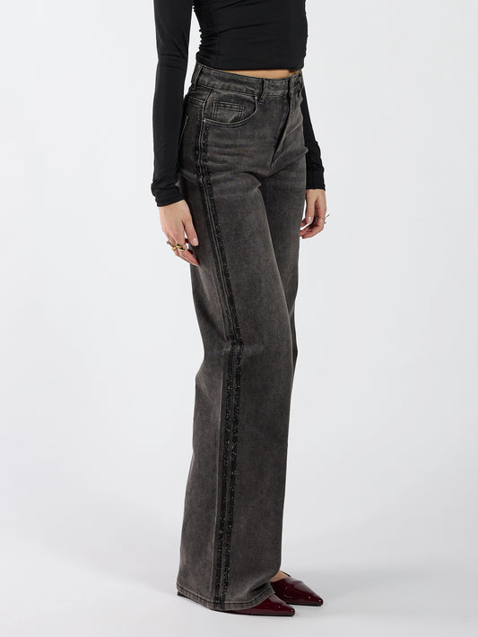 Sassy | Super Wide Leg Jeans | Diamond stripes | Stretch | Washed black | Tall