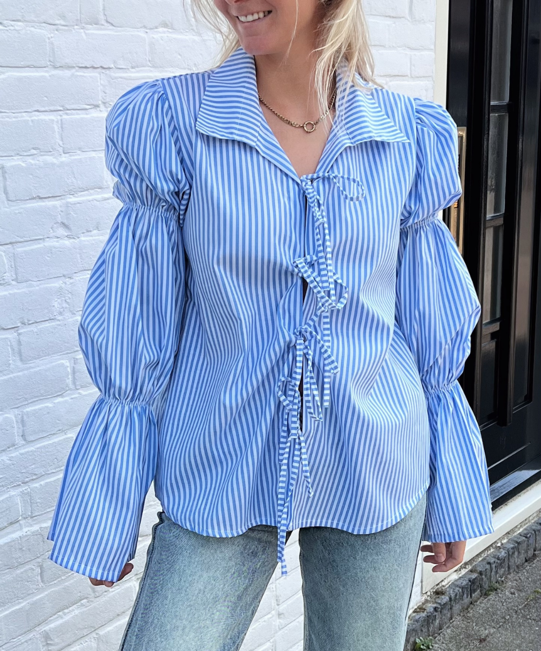 Nala blouse met strikjes | Tall | Blauw gestreept