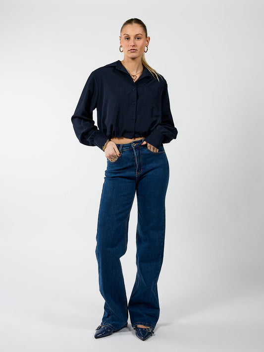 Maddy Wide Leg Jeans | Dark blue | Stretch | Tall
