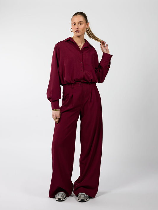 Jip | Wide leg pantalon met plooien | Bordeaux | Tall