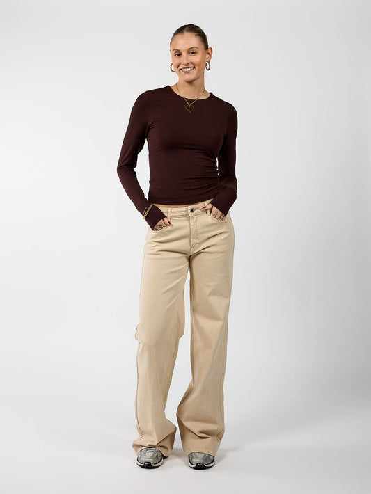 Mira | Low Waist Super Wide Leg Jeans | Cappuccino | Stretch | Tall