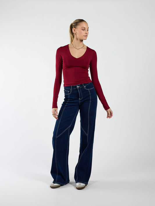 Iza | Super Wide Leg Jeans | Stretch | Donkerblauw | Tall
