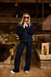 Indy | Mid Waist Wide Leg Jeans | Navy blauw | Stretch | Tall