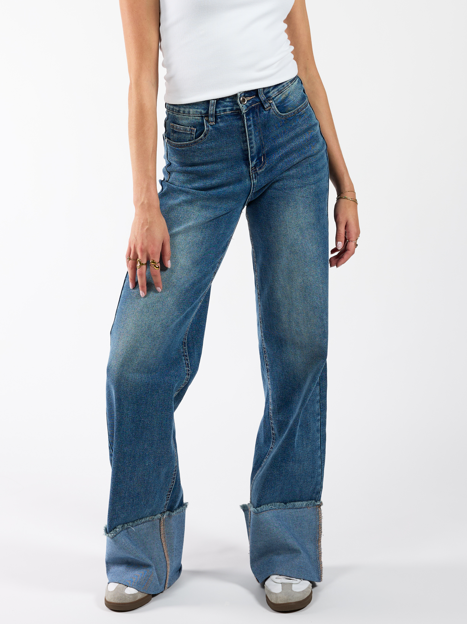 Zola Cuffed Super Wide Leg Jeans | Ocean blue | Tall