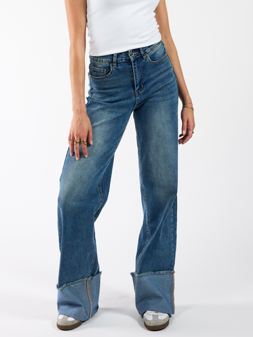 Zola Cuffed Super Wide Leg Jeans | Ocean blue | Tall