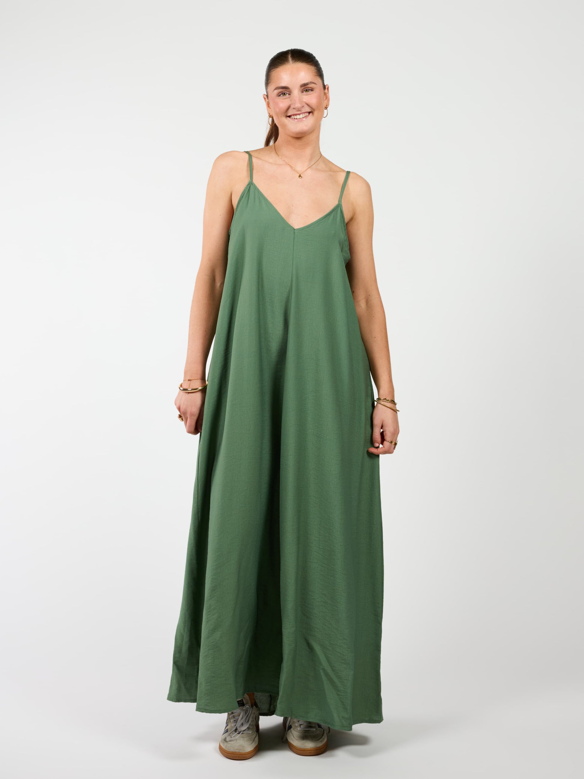 Anaya with Love Maxi-jurk voor dames, halterjurk, lange mouwen, met riem, A-lijn, evening gown bal, bruiloft, Guest Bridesmaid, smaragdgroen, maat 34, Emerald Groen, 32