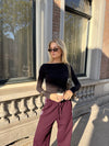 Izzy Pants | Bordeaux with pink stripe | Tall