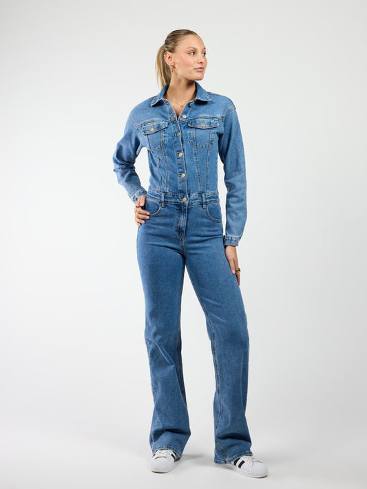Zoë Denim Jumpsuit | Straight leg | Stretch | Donkerblauw | Tall