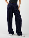 Ella | Wide leg trousers with pleats | Navy with pinstripe | Tall