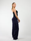 Ella | Wide leg trousers with pleats | Navy with pinstripe | Tall
