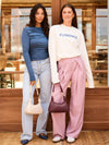 Ella | Wide leg pantalon met plooien | Roze | Tall
