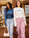 Ella | Wide leg pantalon met plooien | Roze | Tall