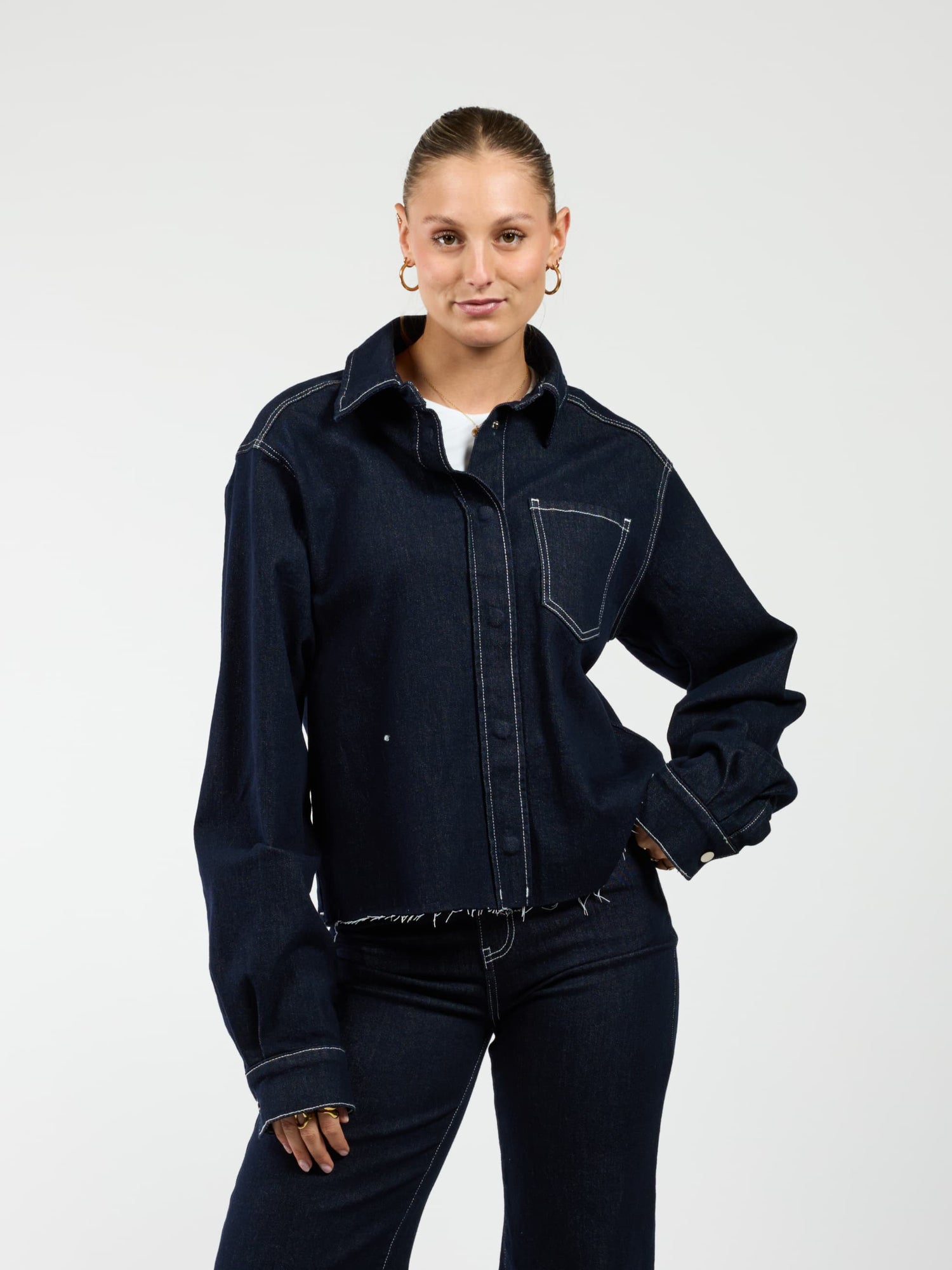 Indy | Co-ord | Denim jacket | Navy blauw | Stretch | Tall