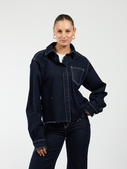 Indy | Co-ord | Denim jacket | Navy blauw | Stretch | Tall