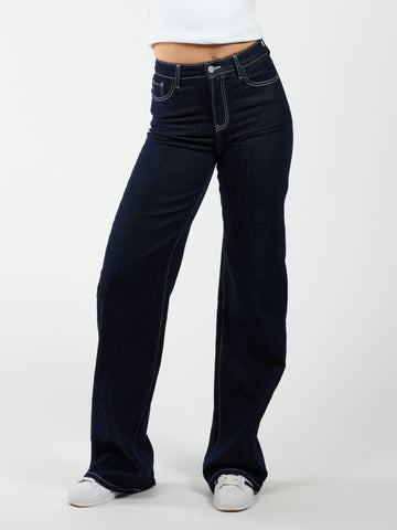 Indy | Mid Waist Wide Leg Jeans | Navy blauw | Stretch | Tall