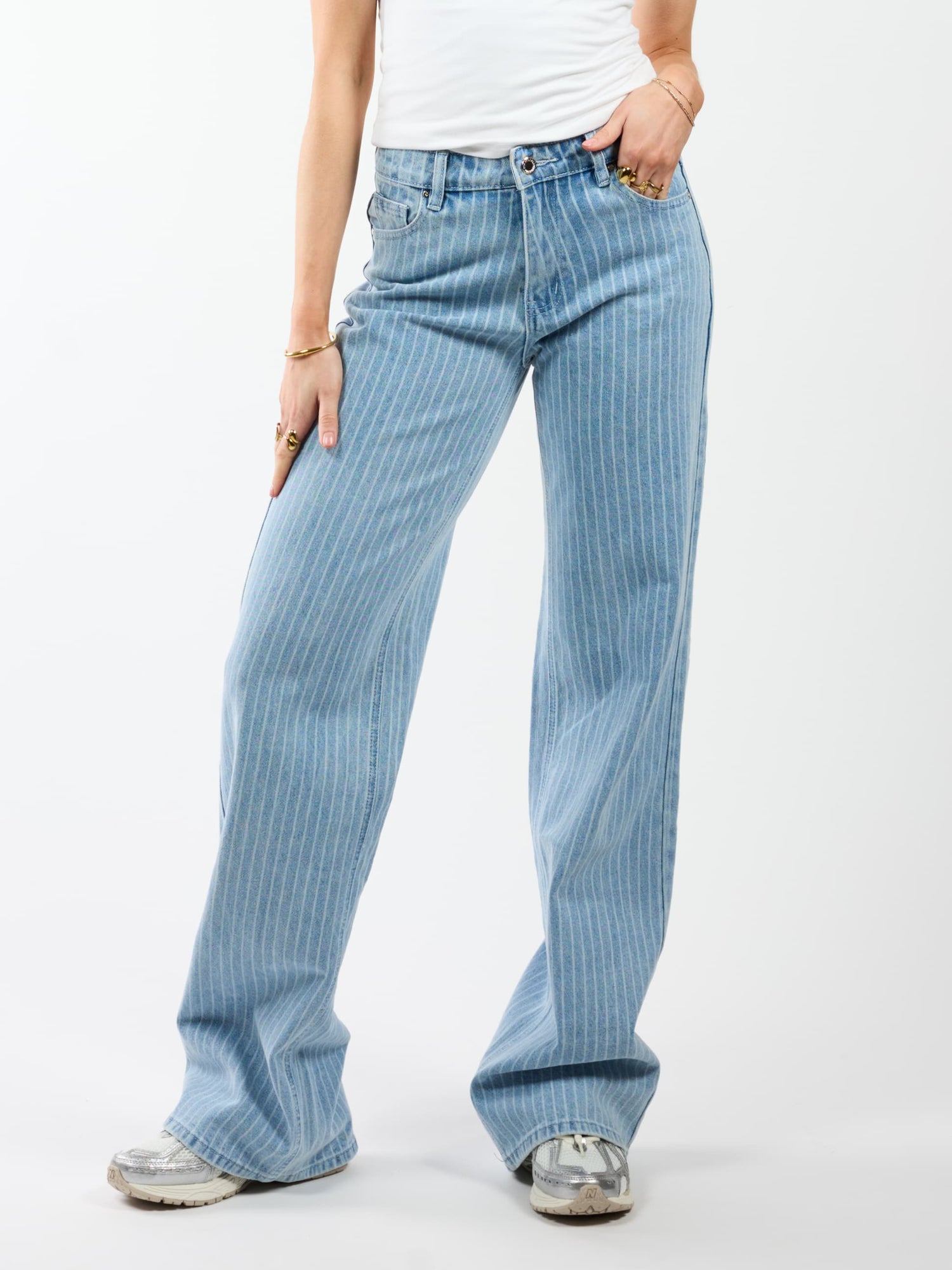 Indy | Mid Waist Wide Leg Jeans | Met krijtstreep | Stretch | Tall