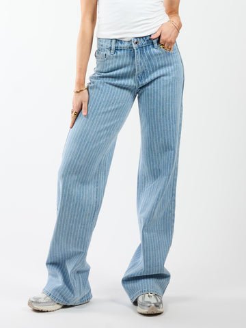 Indy | Mid Waist Wide Leg Jeans | Met krijtstreep | Stretch | Tall