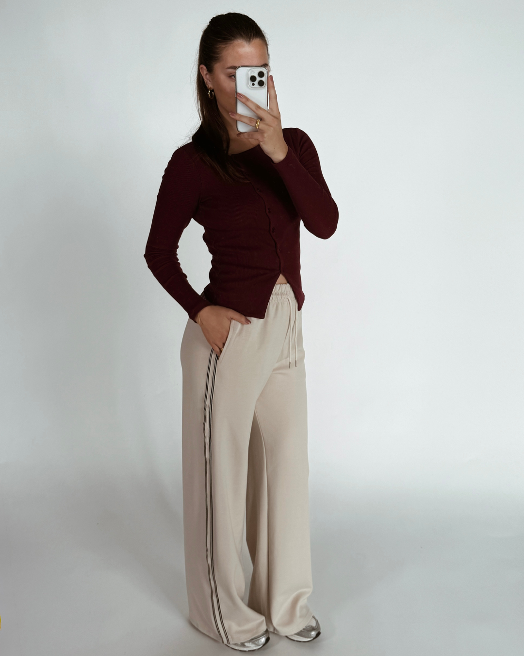 Izzy pants | Beige met streep | Tall