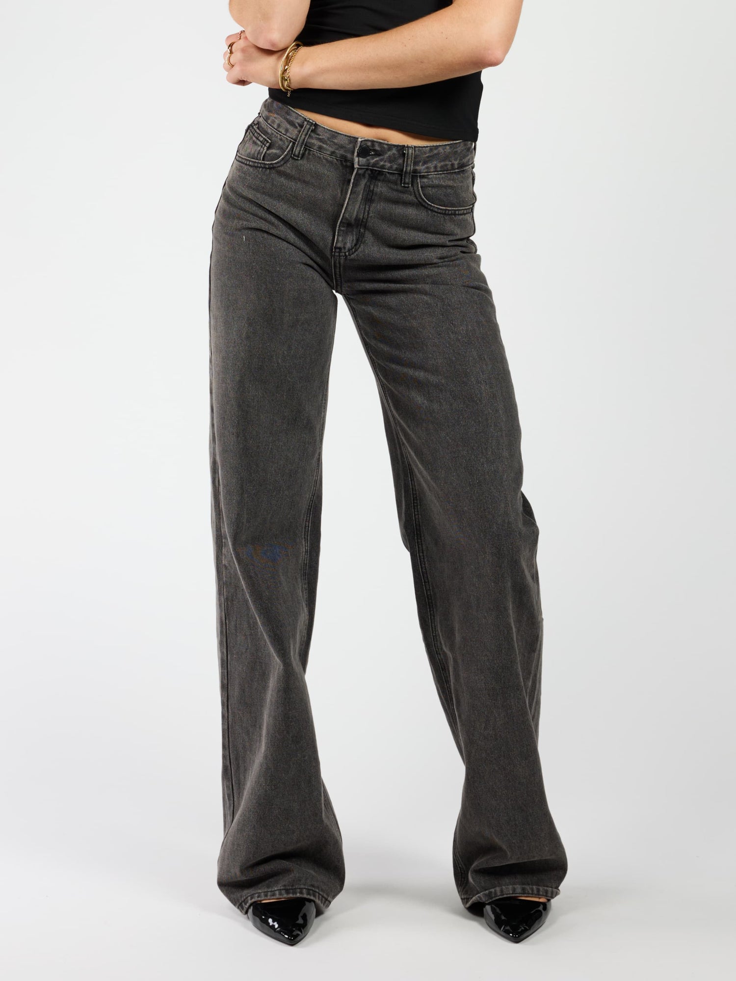 Jade Super Wide Leg Jeans | Mid-waist | Dark grey |