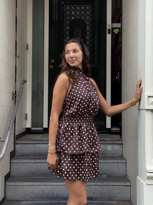 Julie Polkadot Dress | Donkerbruin | Tall
