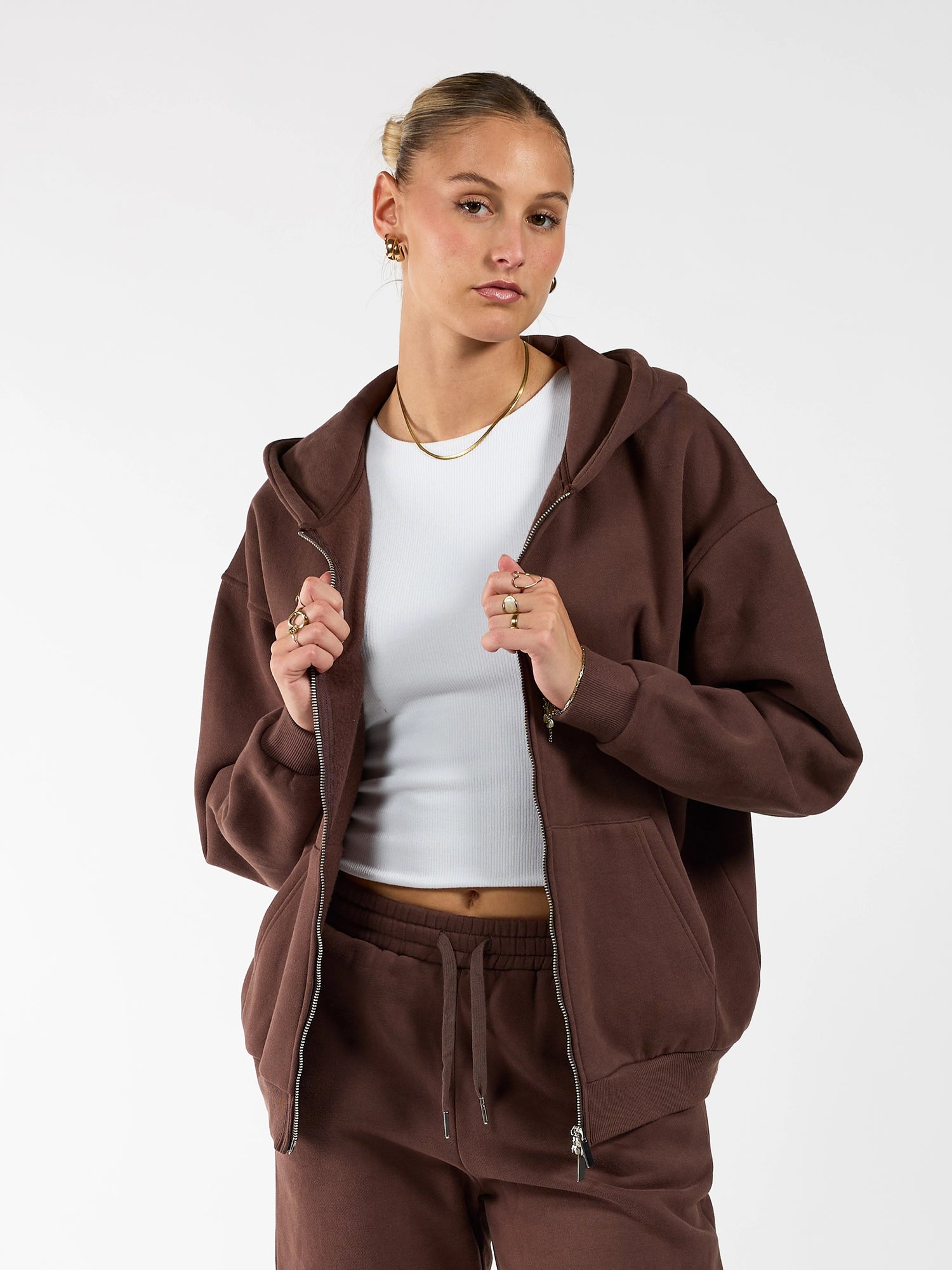 Khloe Zipper Hoodie | Brown | Tall