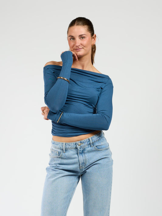 Lieke off shoulder top | Tall | Blauw